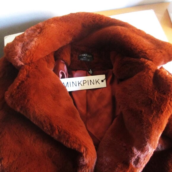 MINKPINK Faux Fur Jacket Size SMALL in Ginger New with tag $189 - Picture 8 of 12